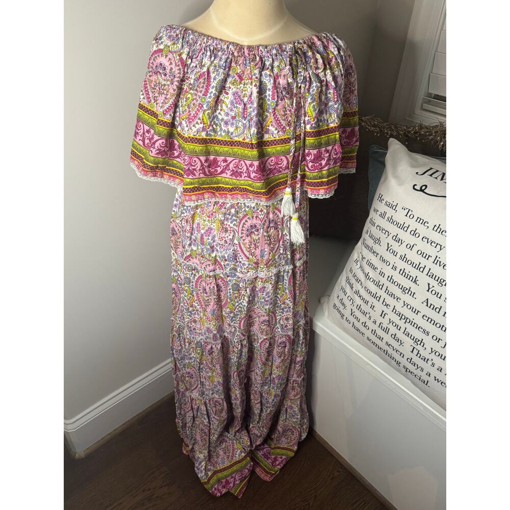 Anthropologie Barok Paris Floral Paisley Off the Shoulder Midi Dress Size Small